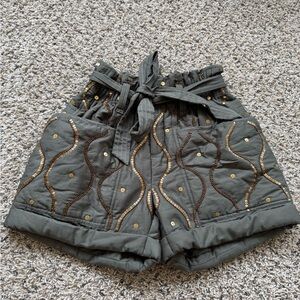 Free People High Waist Olive Shorts with Gold Accents